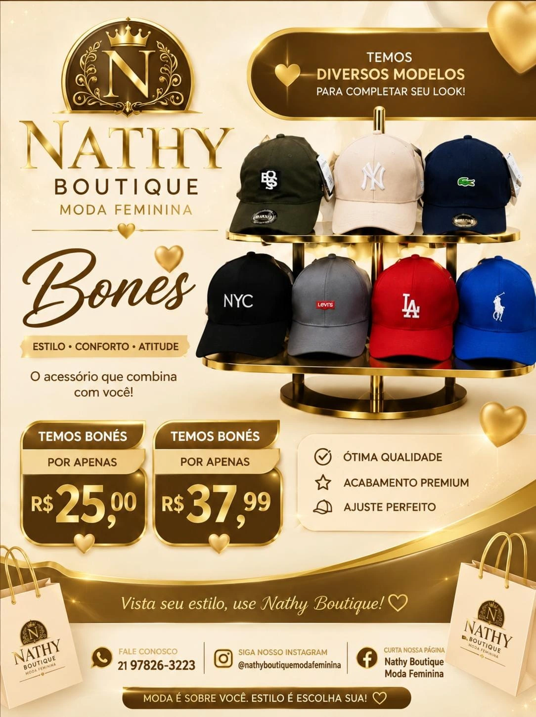 Bonés — opção de R$ 25,00