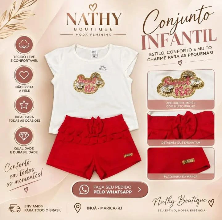 Conjunto infantil branco e vermelho